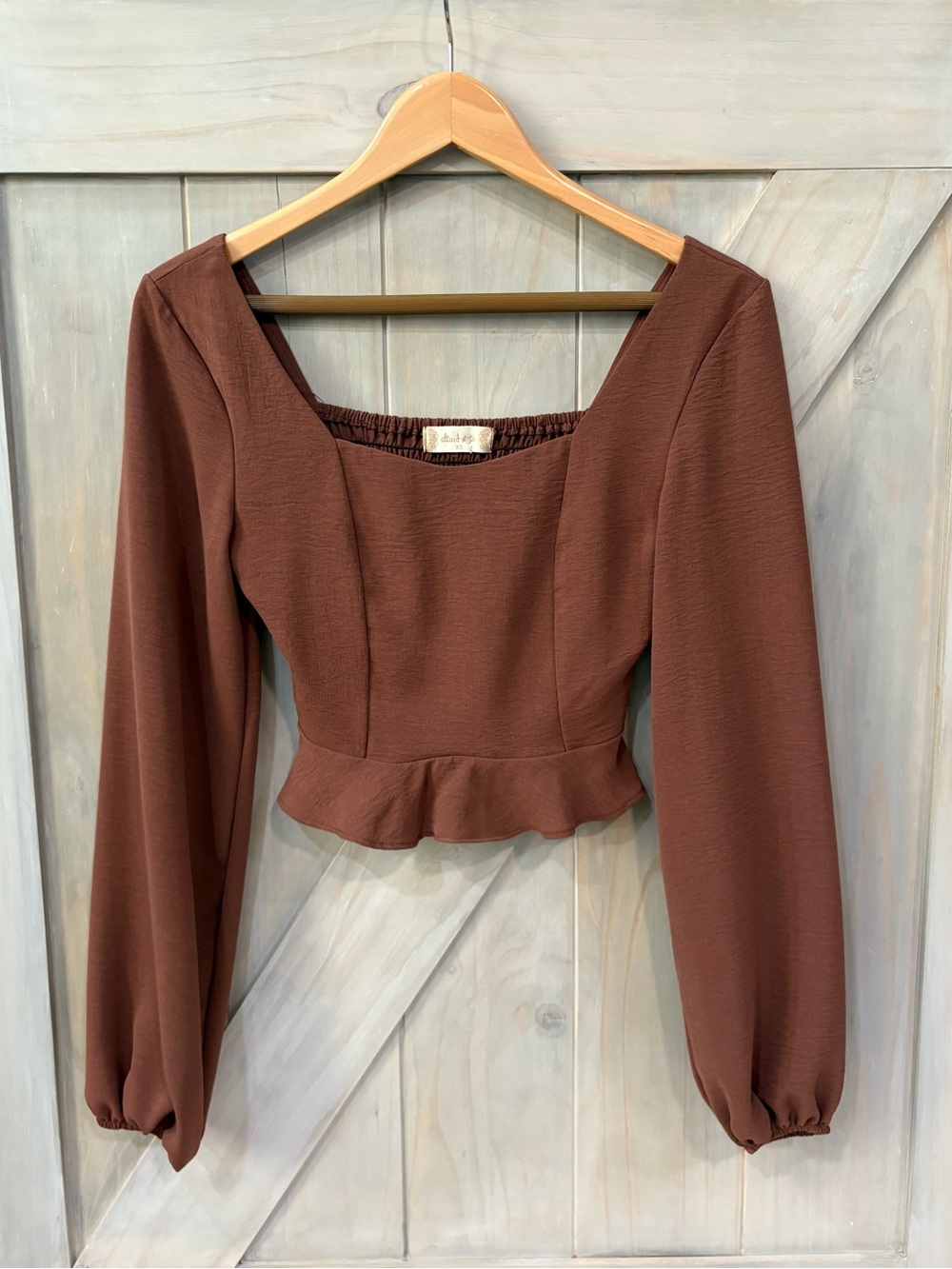 Altar'd State Chocolate Brown Square Neck Peplum Long-Sleeve Top